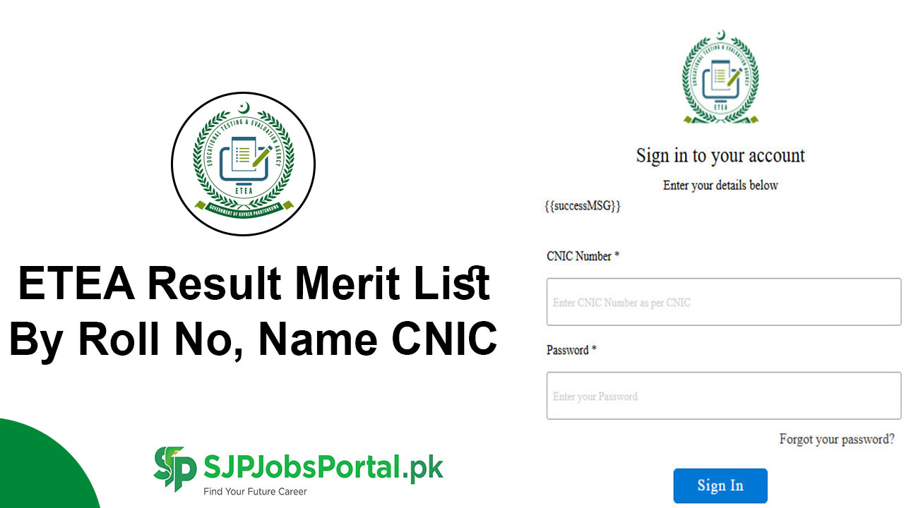 ETEA Result Merit List By Roll No, Name CNIC