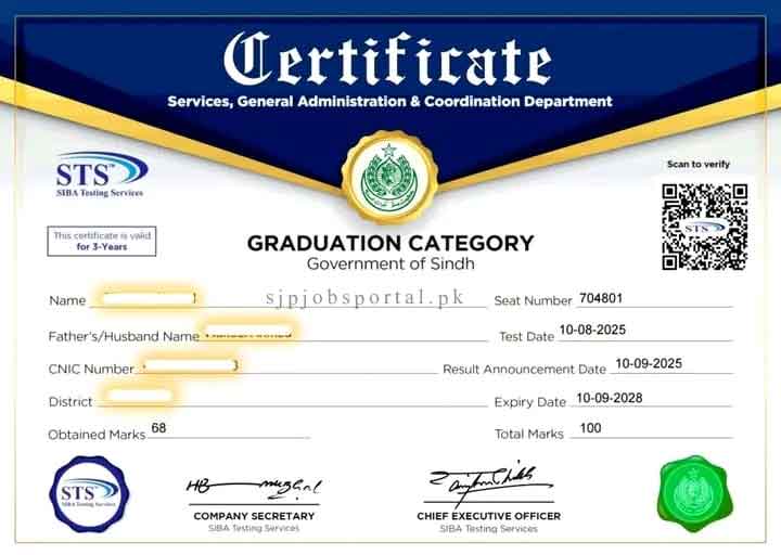 SJP Graduation category result certificate