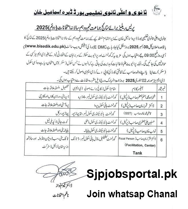 BISE DI Khan Improvement Result