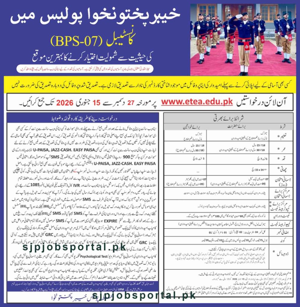  KPK Police Jobs advertisement Ad no