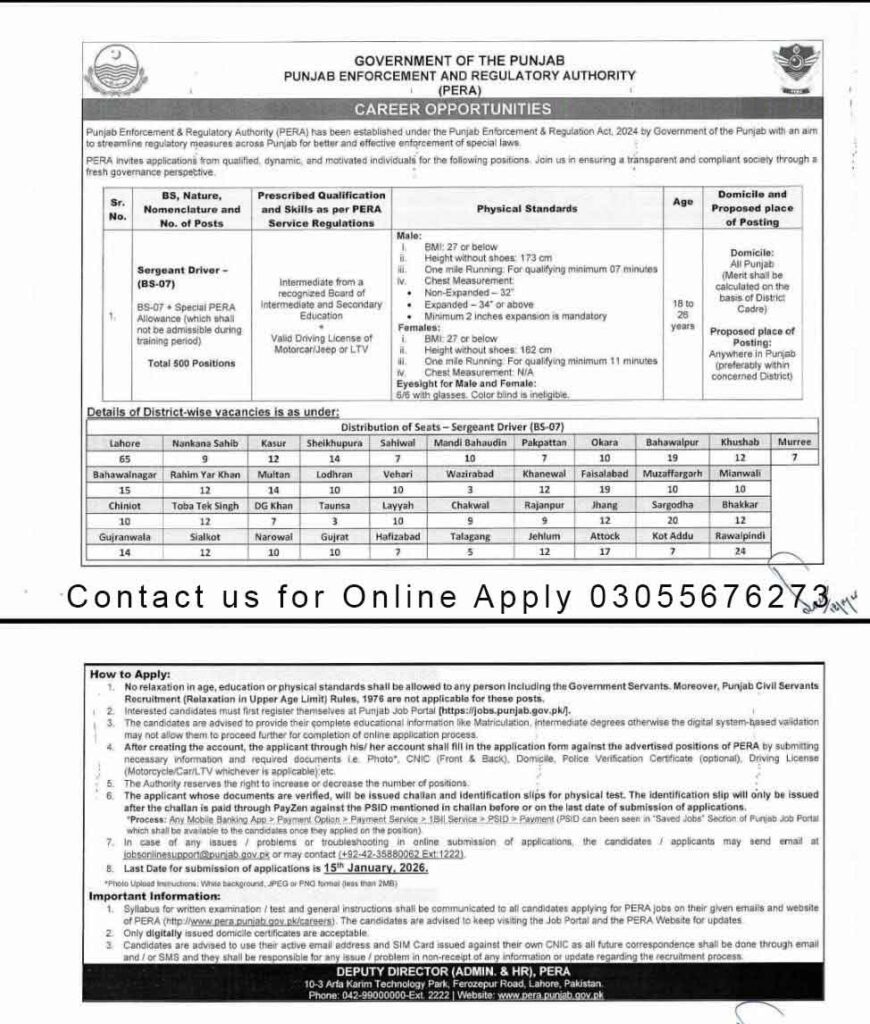 PERA Force Sergent Driver Jobs Advertisement 