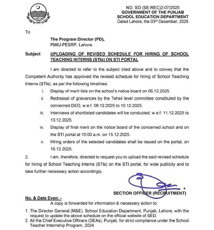 STIs Schedule Revised Notification