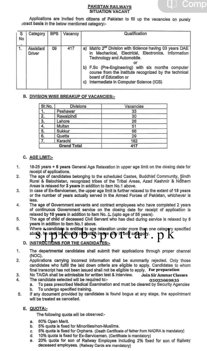  pakistan Railway Jobs Assistant Driver Advertisement 