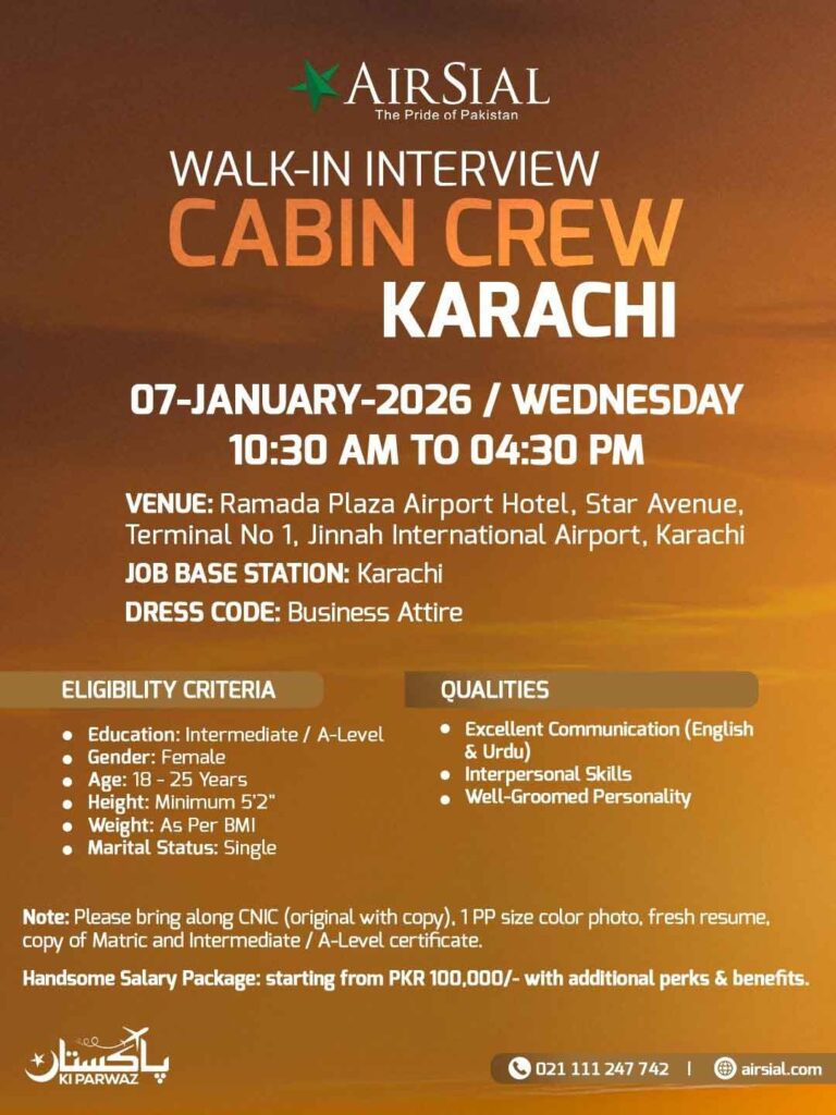  Air Sial Cabin Crew Jobs for females advertisement